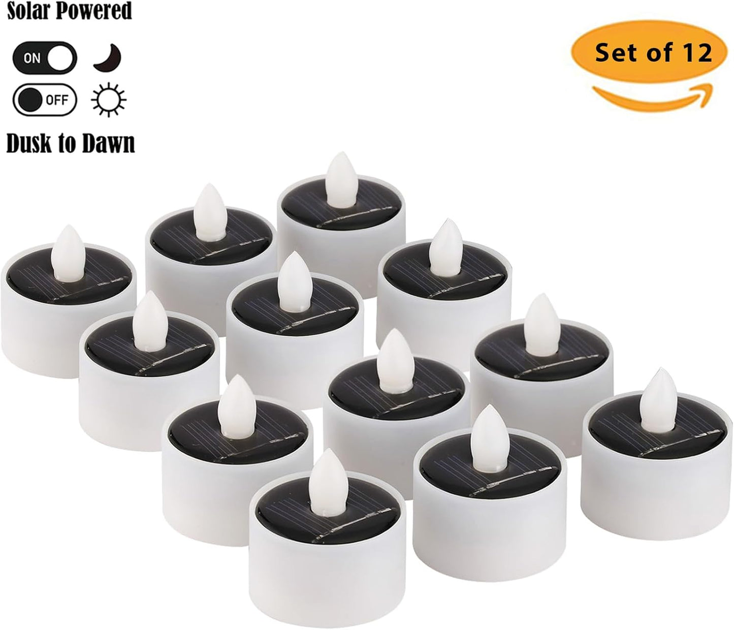 12Pack Solar Tea Lights Outdoor Waterproof, Small Solar Lights with Rechargeable Dusk to Dawn Sensor, Flameless Flickering LED Votive Candles for Lantern Window DIY Patio Chandelier Decor(Warm White)