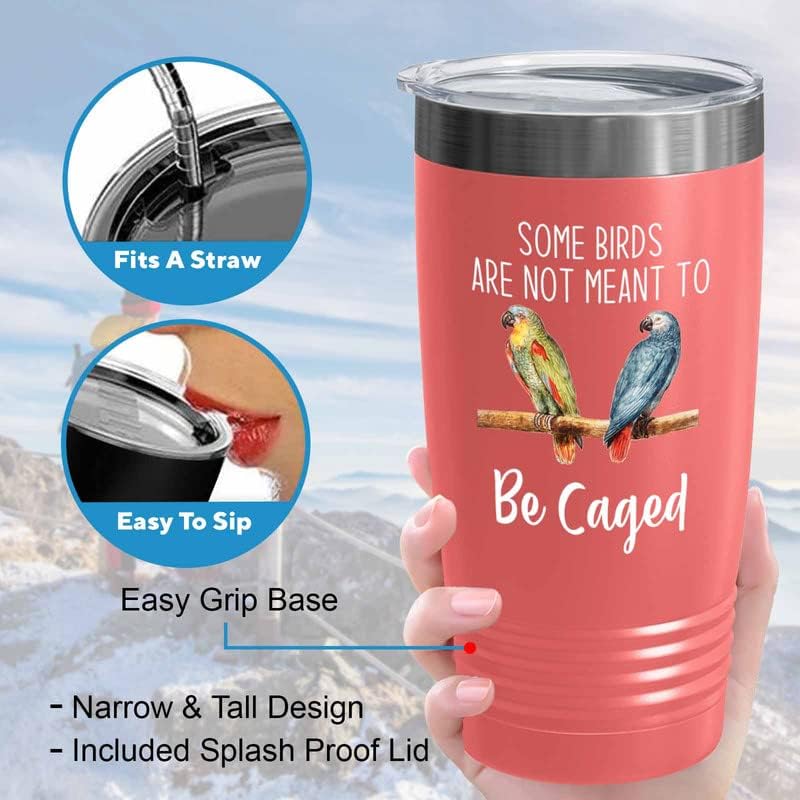 Bird Lover Coral Edition Viking Tumbler 20oz - Birds to be Caged - Hummingbird Nest Cage Parrot Dad Gardening Outdoor Birdwatcher Feeder