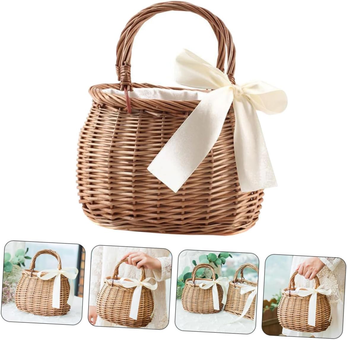 Gadpiparty Hand-Woven Willow Flower Basket with Handle 7.48X5.90X4.72 