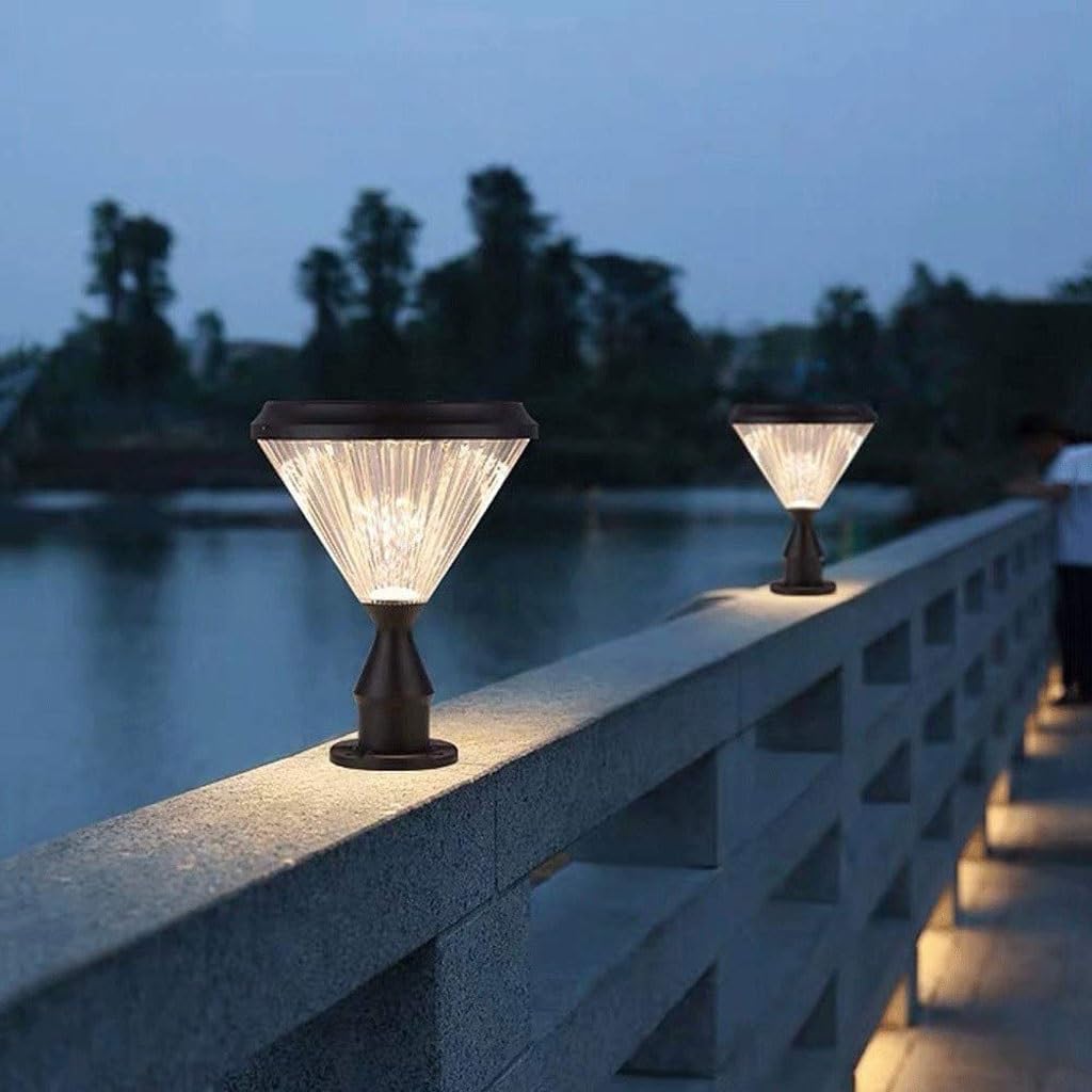 Garden Light with Transparent Glass Diffuser Single Lamp Outdoor Column Solar Wall Post Lawn Street Hopeful