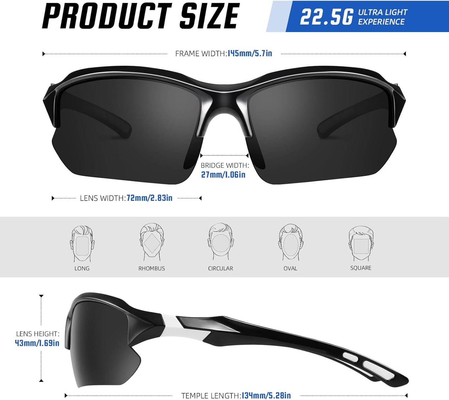 XVXV 3 Pack Polarized Sports Sunglasses for Men, UV Protection Half Fr