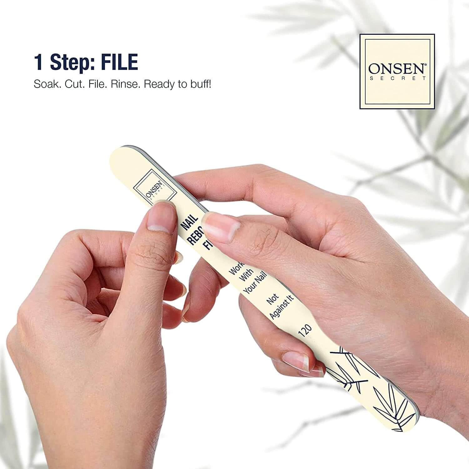 Onsen Secret Nail Care Kit - w/Cuticle Care Serum, Japanese Nail Buffe