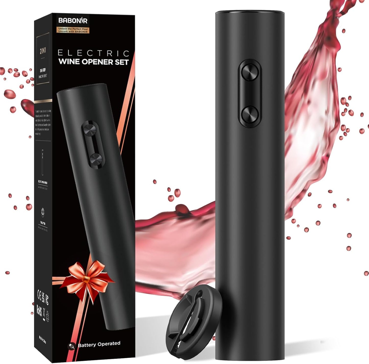 Electric Wine Opener, Automatic Corkscrew with Foil Cutter, One-Button