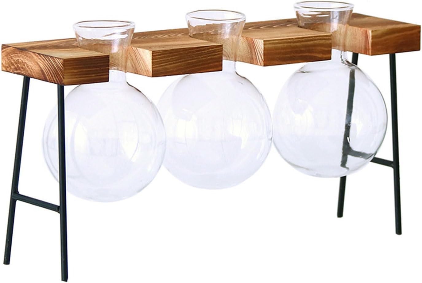 Desktops Plant Terrariums Glass Bulb Vase Plant Propagations Jar with Wooden Stand Flower Planter for Hydroponics Plant