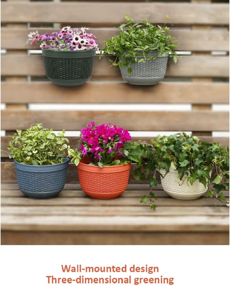 Hanging Flower Pot Balcony Wall Plastic Plants Hanger Basket with Drai