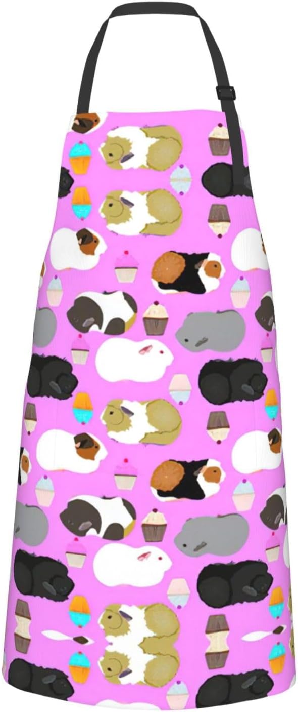 Guinea Pigs and Cupcakes Print 28x33 In Adult Kitchen Apron with Pockets Versatile Chef Smock for Cooking Baking
