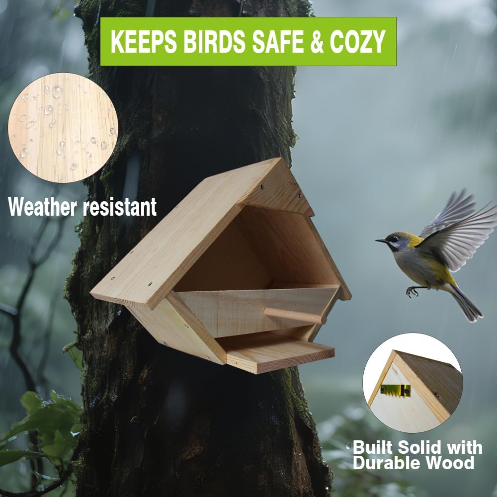 Weatherproof Cedar Dove Nesting Box - Outdoor Handmade Bird House with Triangular Entry | Attracts Mourning Doves