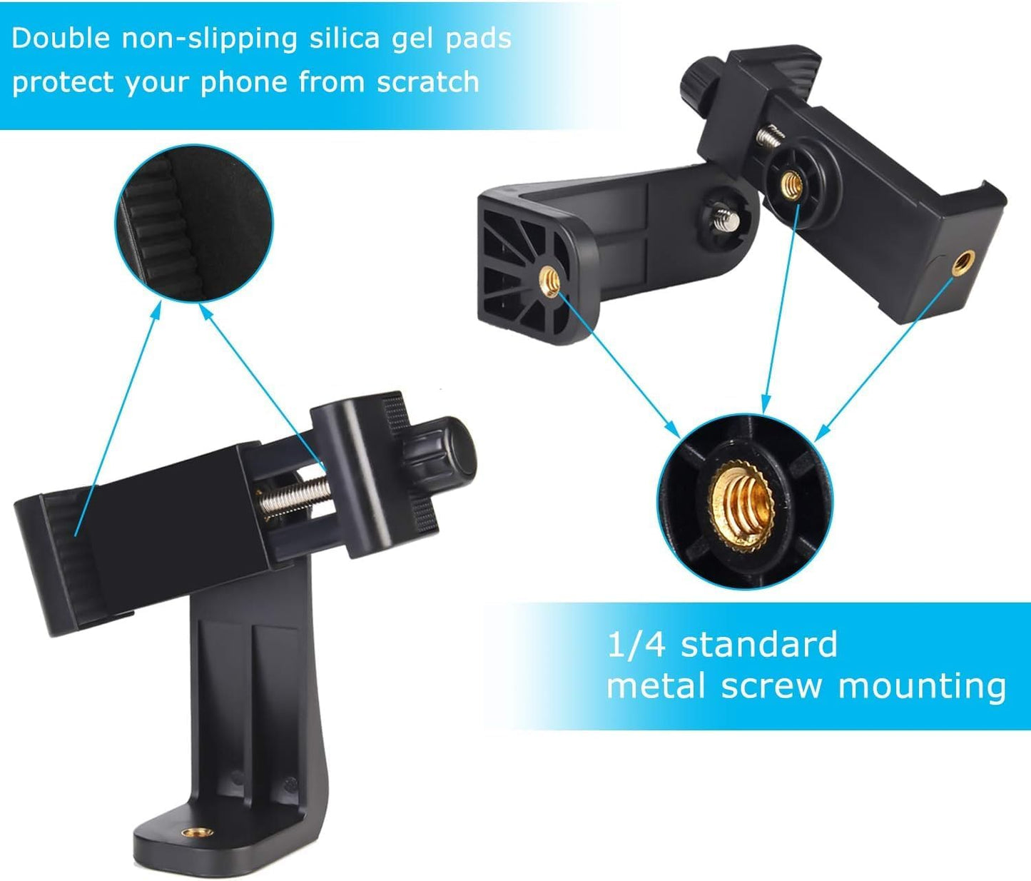 Acuvar Premium Smartphone Holder/Vertical and Horizontal Tripod Mount Adapter Rotatable Bracket with 1/4 inch Screw/Adjustable Clip for iPhone, Android Cell Phone, Selfie Stick, Camera Stand