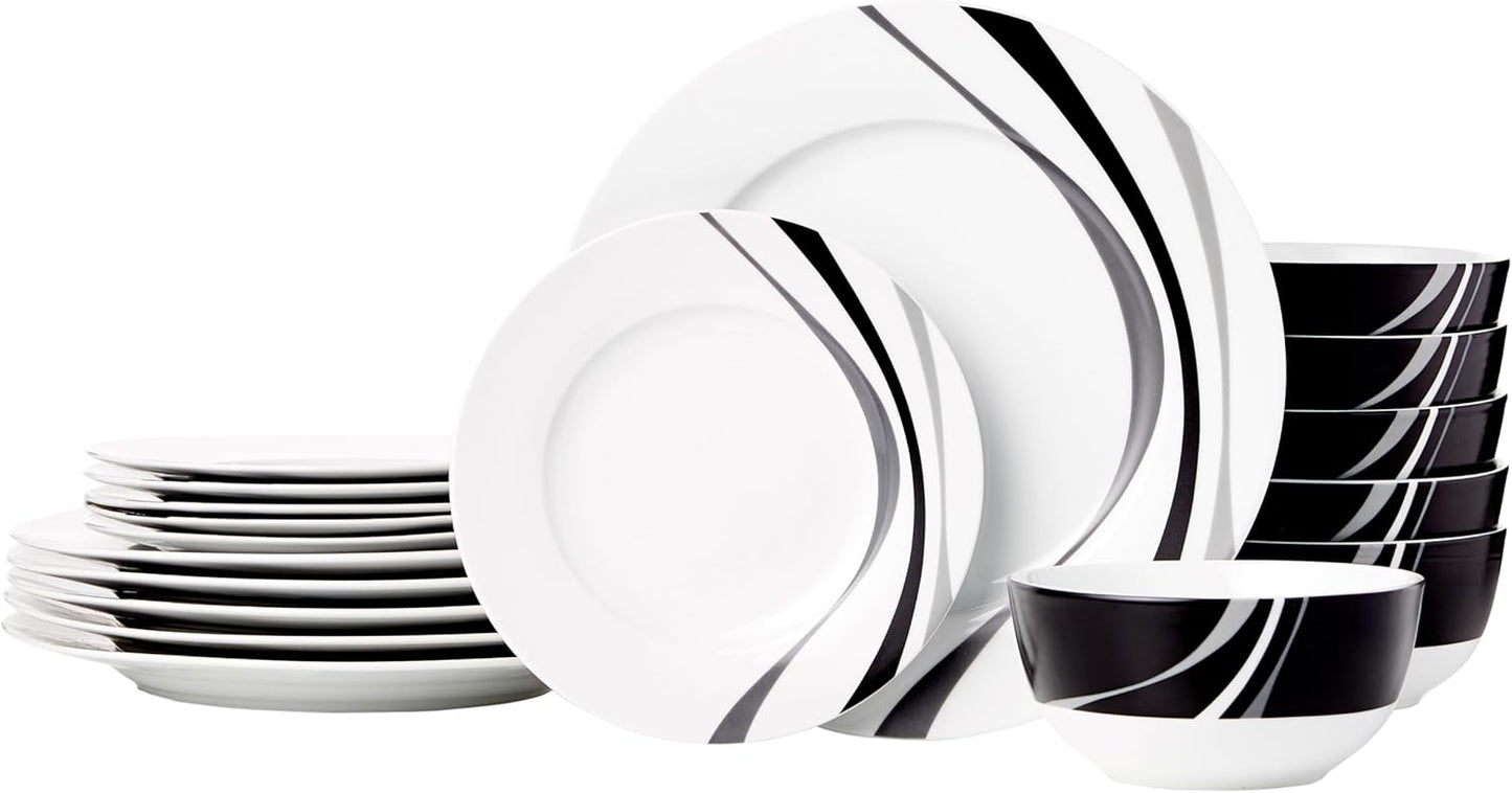 Amazon Basics 18-Piece Complete Kitchen Dinnerware Set, Microwave and 