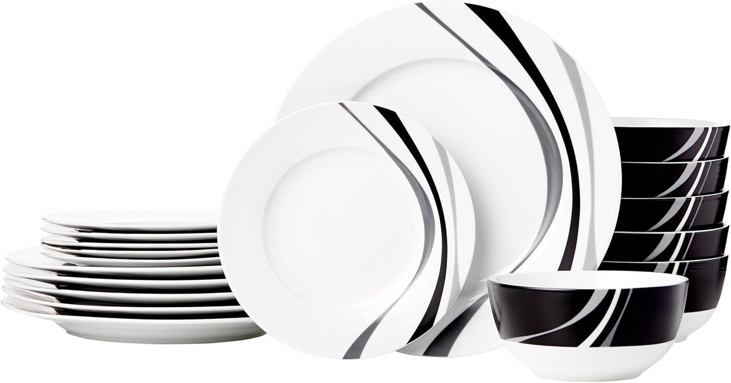 Amazon Basics 18-Piece Complete Kitchen Dinnerware Set, Microwave and 