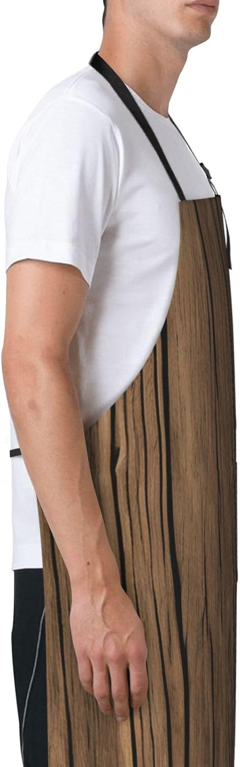YANYU Wood Grain Print 28x33 In Kitchen Apron Stylish Chef Apron with Pockets for Cooking Baking Painting