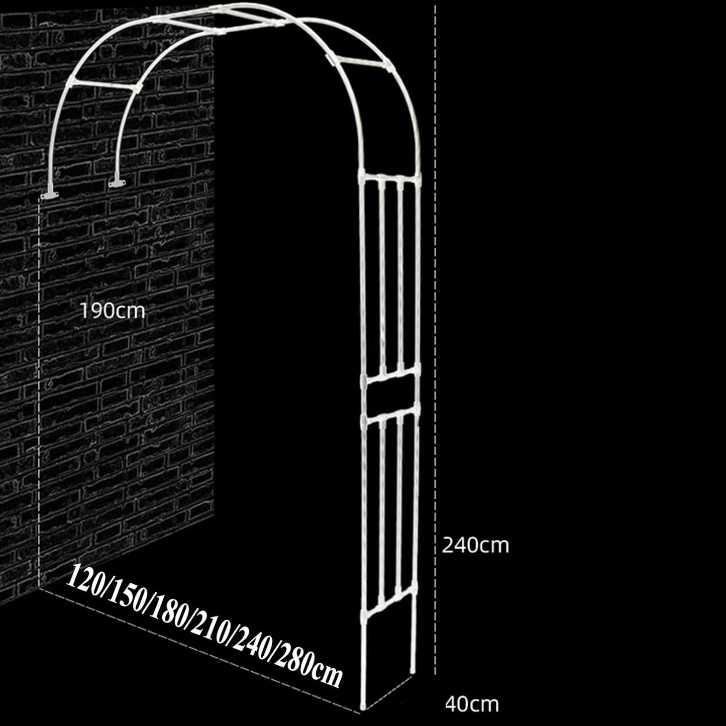 White Metal Garden Arch Trellis for Climbing Plants, Light Duty Half Arch Arbor Backdrop Stand for Roses & Vines, Outdoor Pergola, 150x240cm