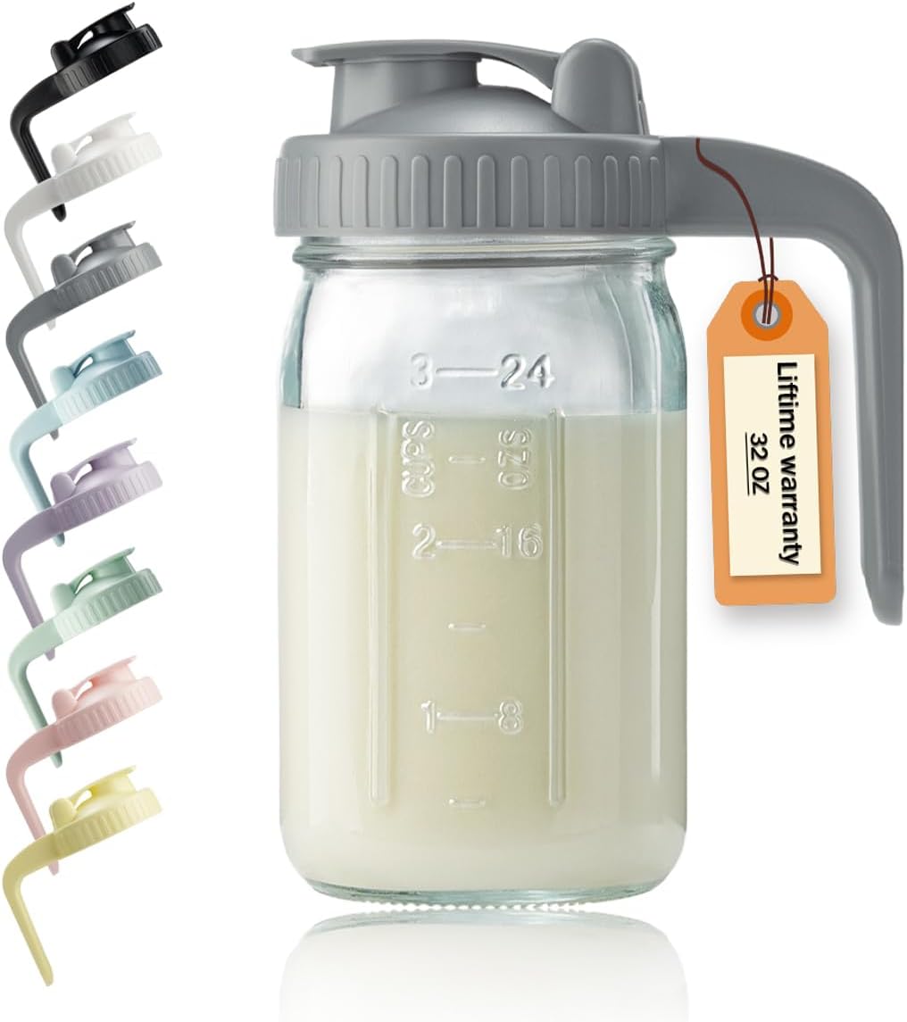 32oz Glass Pitcher with Lid & V-shaped Pour Spout - 1 Quart Breastmilk