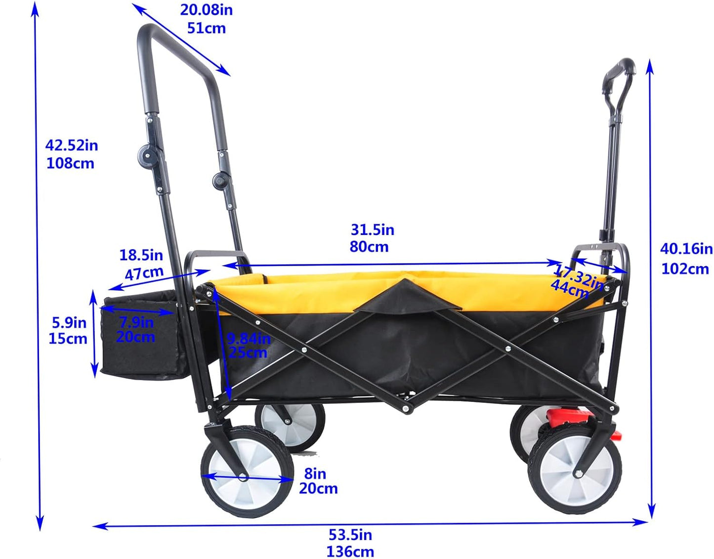 folding wagon Collapsible Outdoor Utility Wagon, Heavy Duty Folding Garden Portable Hand Cart, Drink Holder, Adjustable Handles