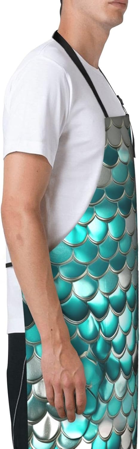 YANYU Mermaid Scale Print 28x33 In Kitchen Apron Stylish Chef Apron with Pockets for Cooking Baking Painting
