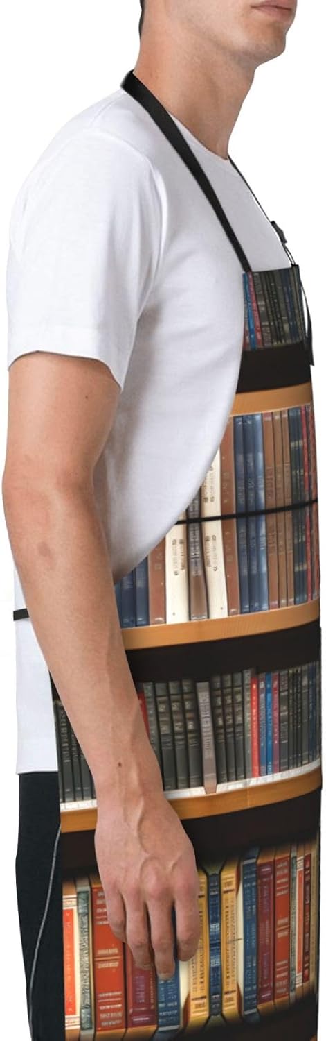 library bookshelf 1 print Waterproof chef's apron with pocket apron for kitchen cooking baking barbecue and gardening
