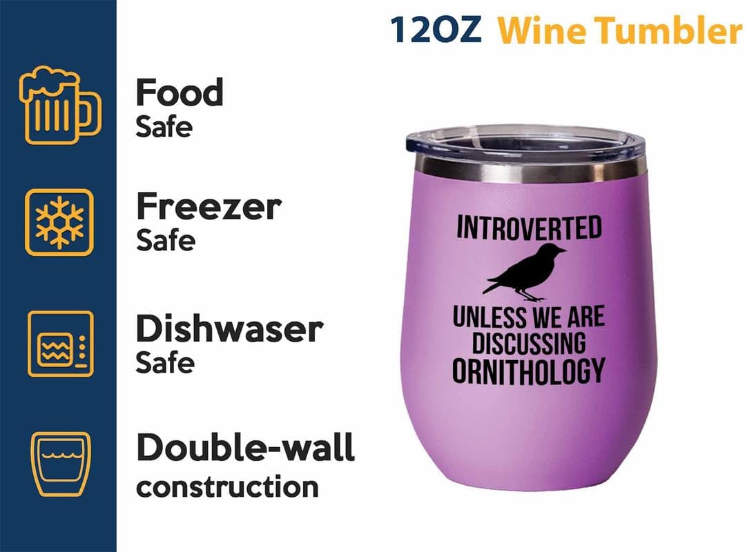 Birding Pink Edition Wine Tumbler 12oz - Introverted unless - Bird Fee