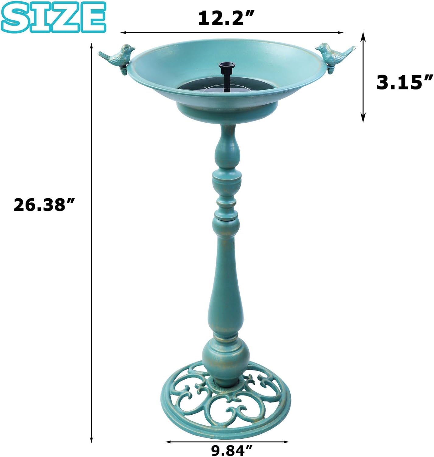 26.6" H Solar Bird Bath, Cast Iron Bird Bath and Solar Fountain, Outdoor Metal Bird Bath Bowl for Outdoors,Patio Yard Lawn Decor（Bronze