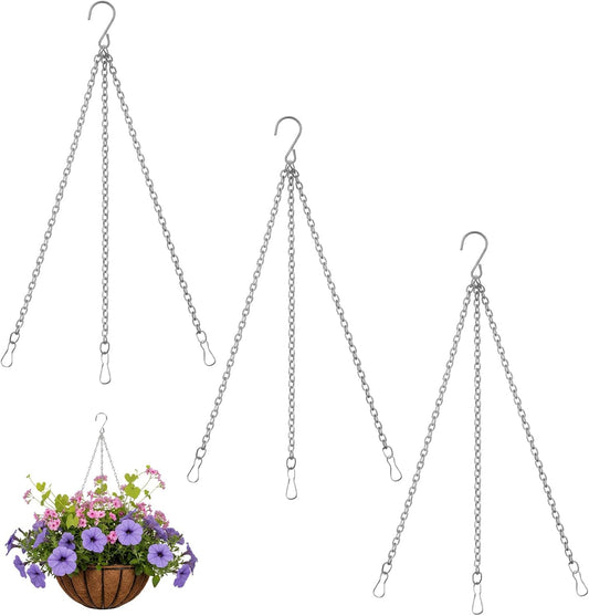 3Pcs 16 Inch Hanging Basket Chain with Hooks, Sliver Metal Flower Plant Pot Replacement Chains Hanger for Baskets Bird Feeders Planters Wind Chime Billboards