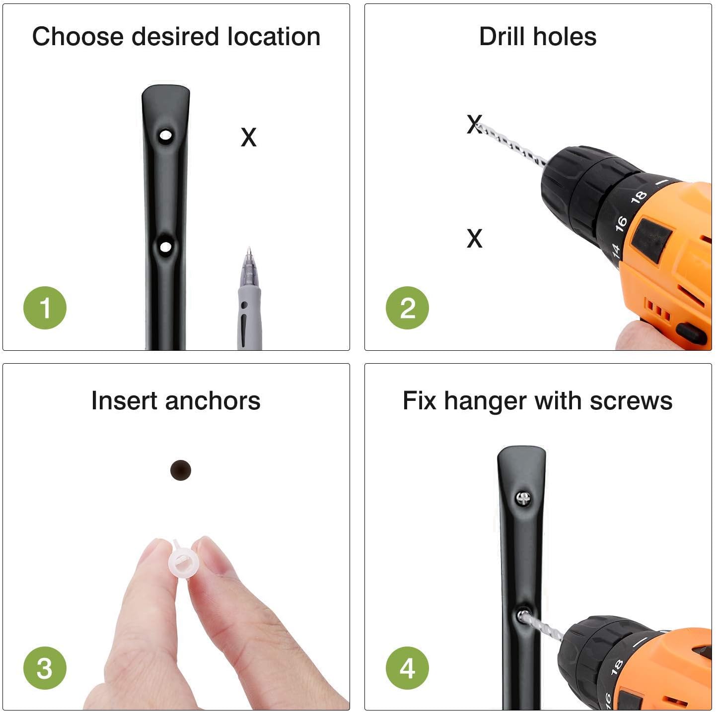 Garage and Garden Storage Utility Hooks Heavy Duty Jumbo Arm Hanger (Black,4 Pcs 8" Hook with EVA Protector)