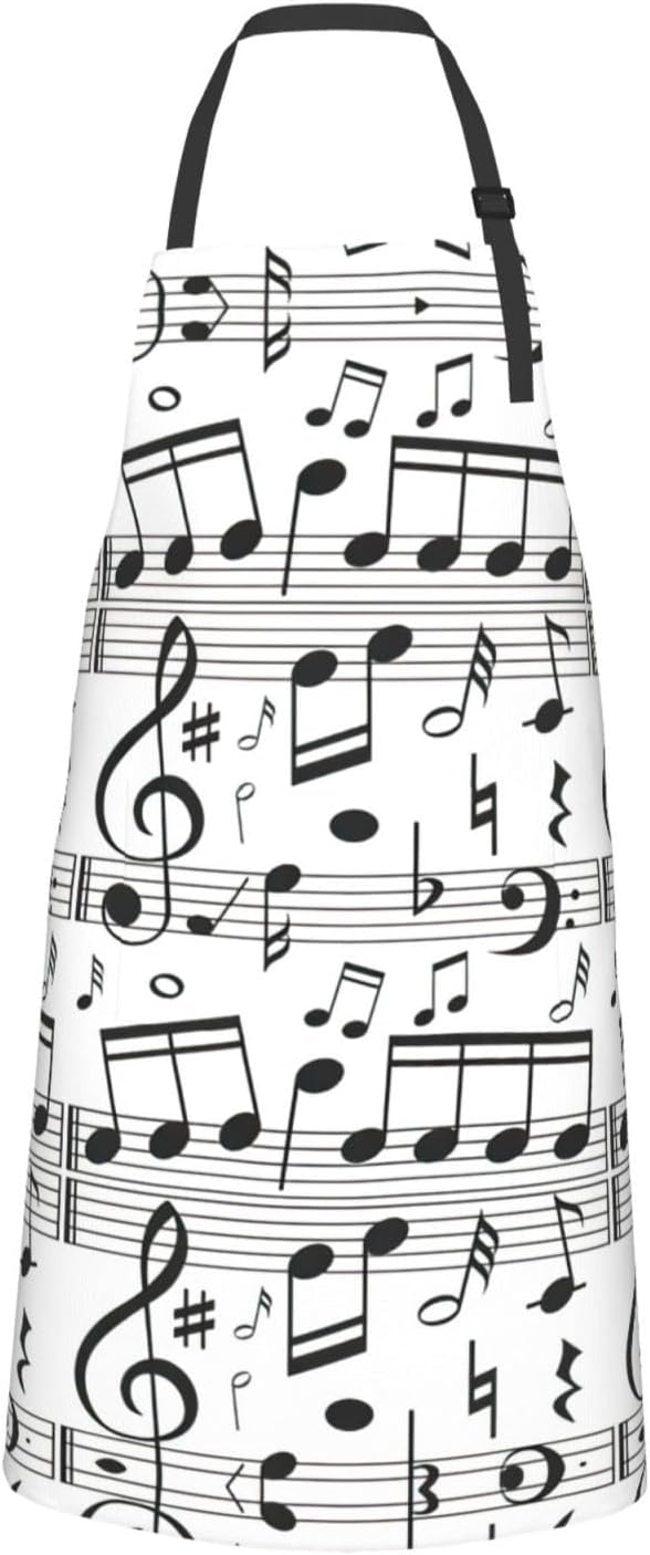 Music Note print Waterproof apron with pocket adjustable cooking apron