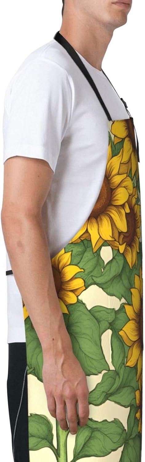 YANYU Sunflower Print 28x33 In Kitchen Apron Stylish Chef Apron with P