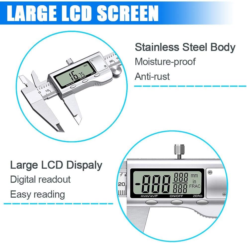 Digital Caliper Measuring Tool, Stainless Steel Vernier Caliper Digita