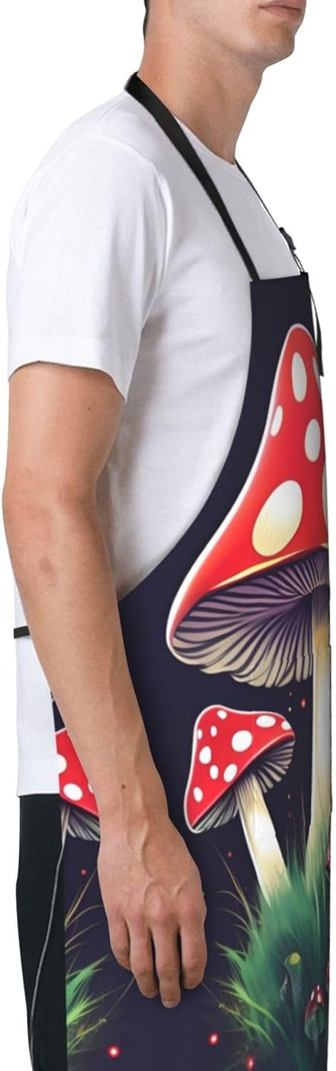Magic Mushrooms Print Laundry apron 28x33 In Waterproof Kitchen Apron with Pockets for Cooking Baking