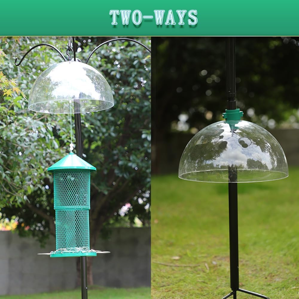 Rotating Squirrel Baffle for Bird Feeders,Two-Ways:Bird Feeder Dome or Baffle for Bird Feeder Pole,12" Clear Dome Rain Guard.