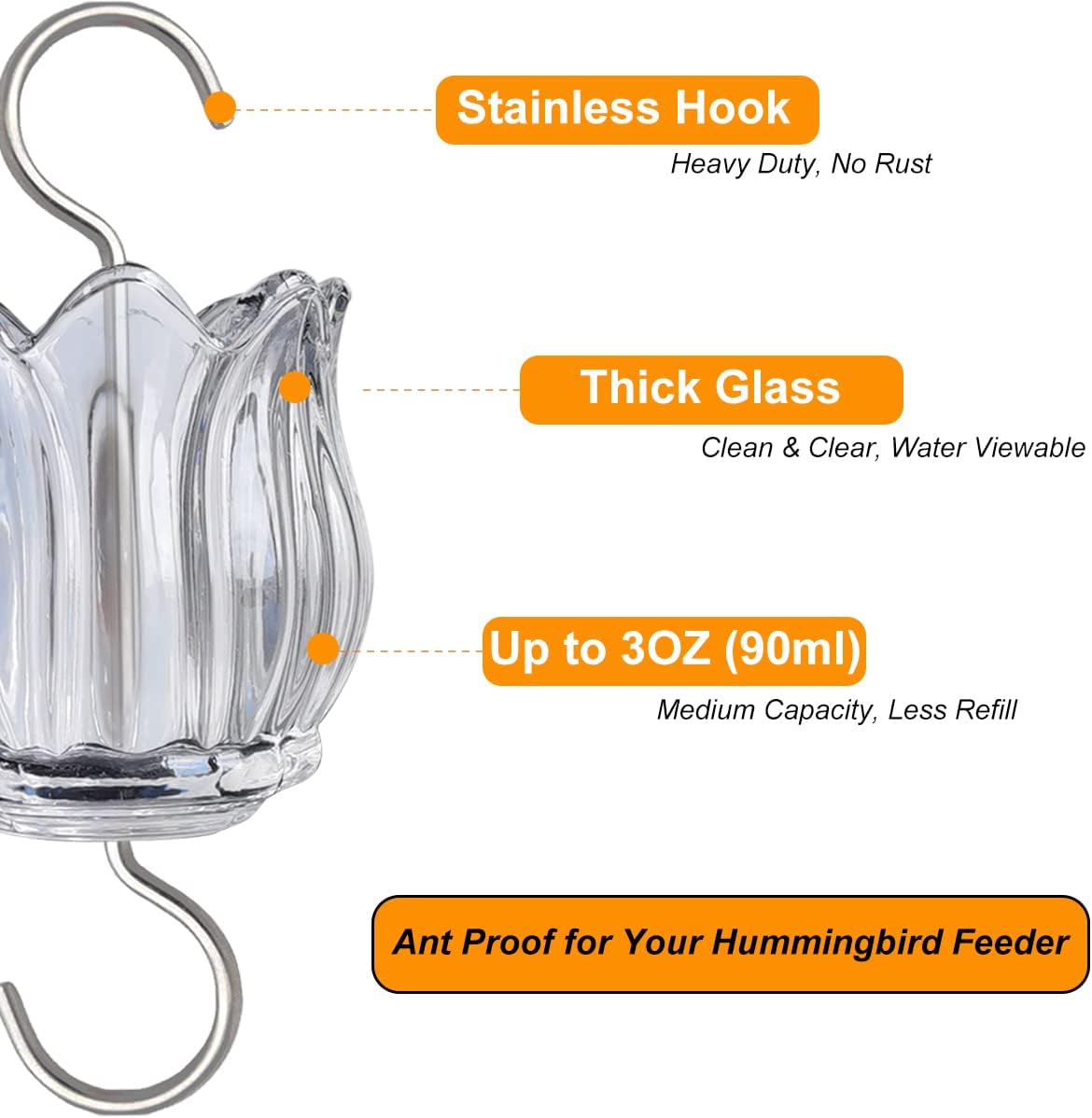 Glass Ant Moat for Hummingbird Feeder - 3 OZ Tulip Insect Guard with Large Capacity (Golden)