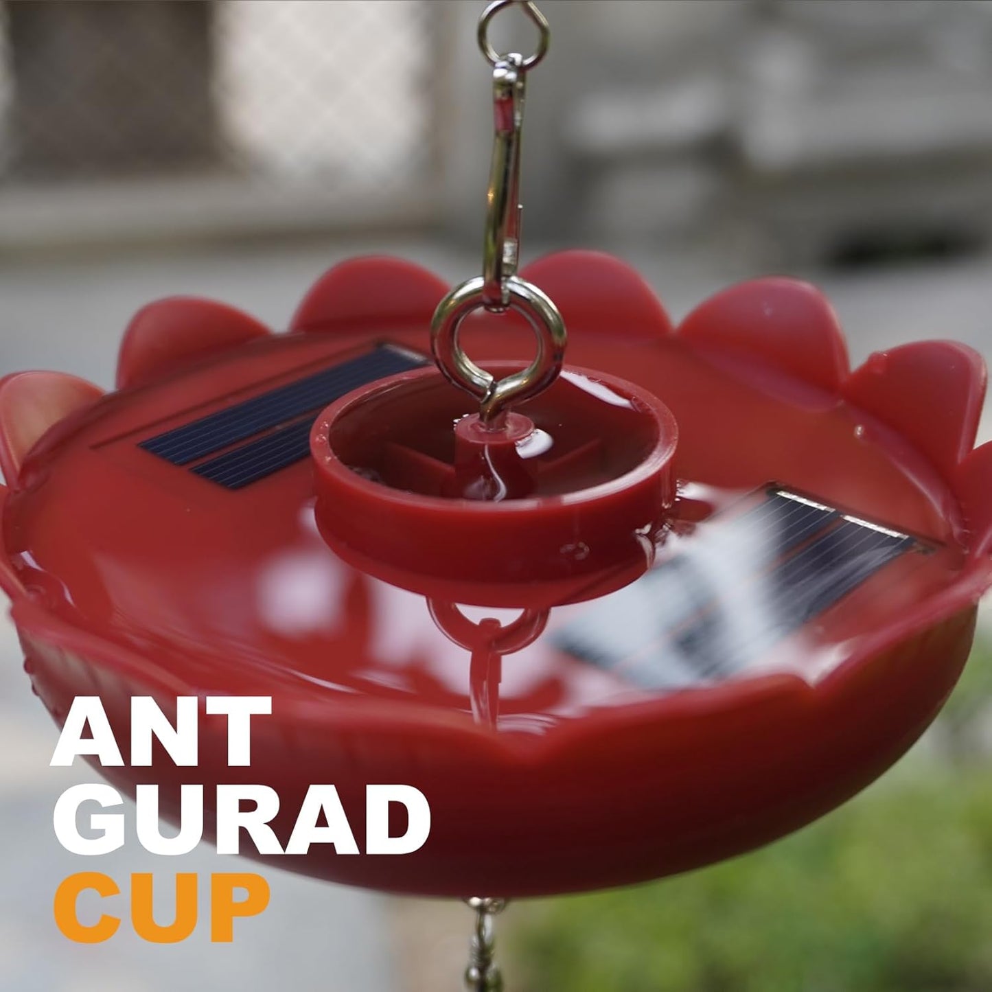 Solar-Powered Ant Moat (2-Pack) - Red Lotus Design, Dual-Purpose Hanging Ant Guard with Built-in Night Lights for Hummingbird Feeders & Garden Decor