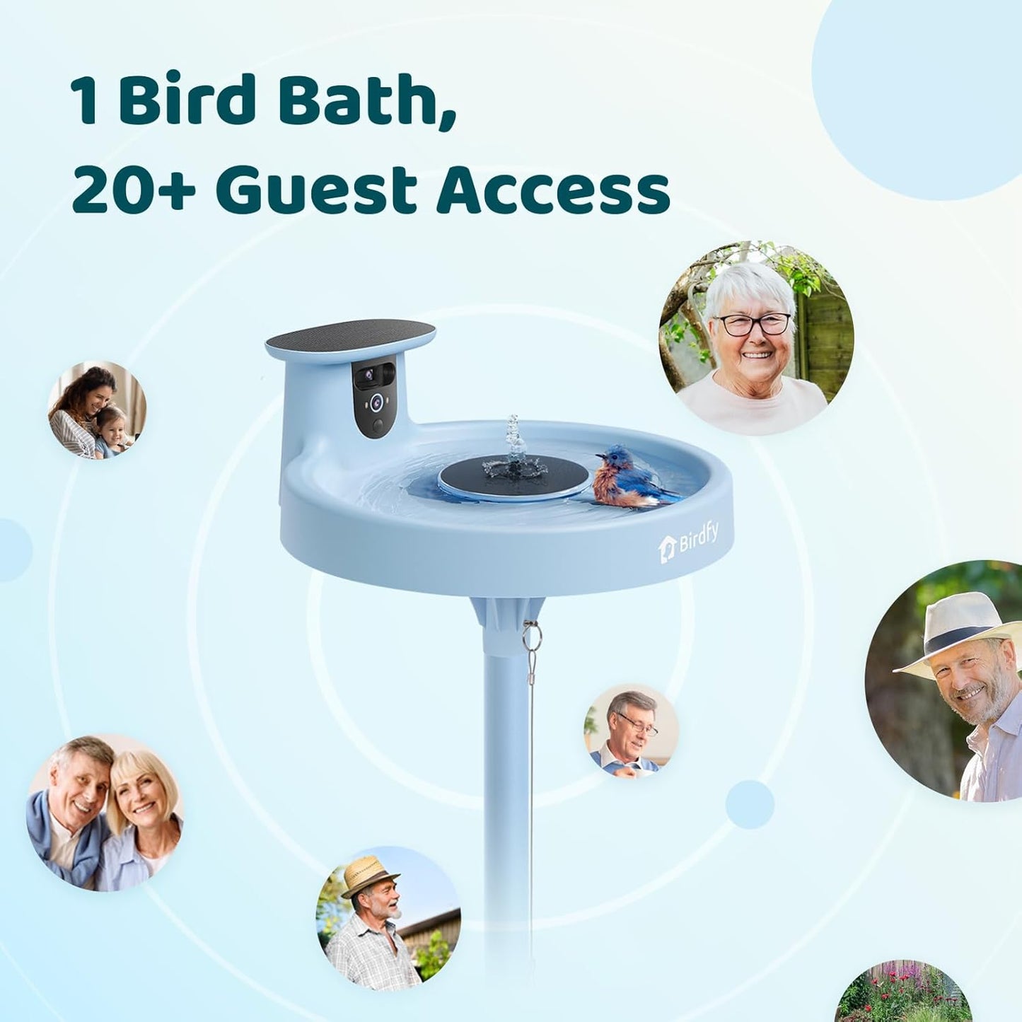 Birdfy Smart Bird Bath with Camera Solar Powered & Fountain & Stand, Dual-Lens Camera for Wildbird Watching, Auto Capture Bird Videos & Motion Detection (AI Lifetime)