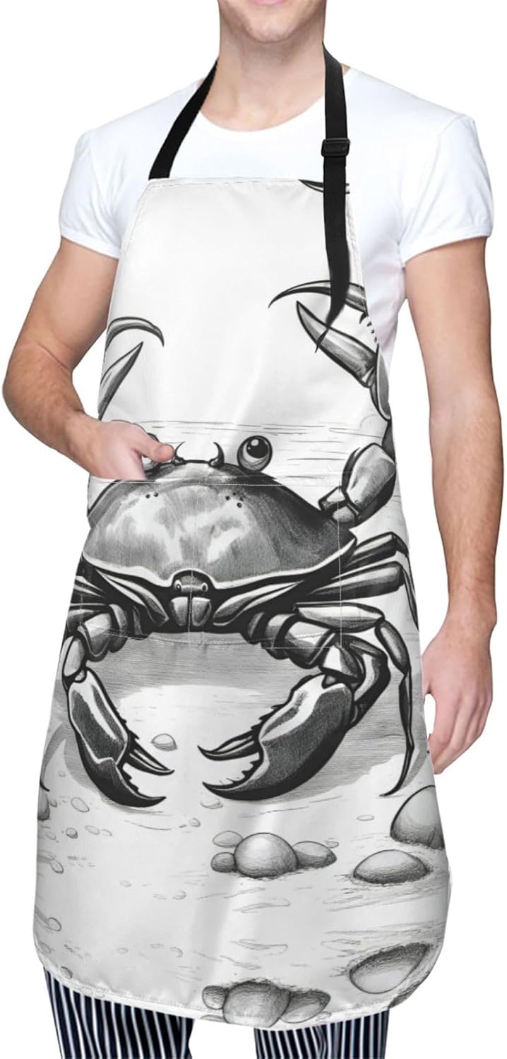 cartoon crab 1 print Waterproof chef's apron with pocket apron for kitchen cooking baking barbecue and gardening