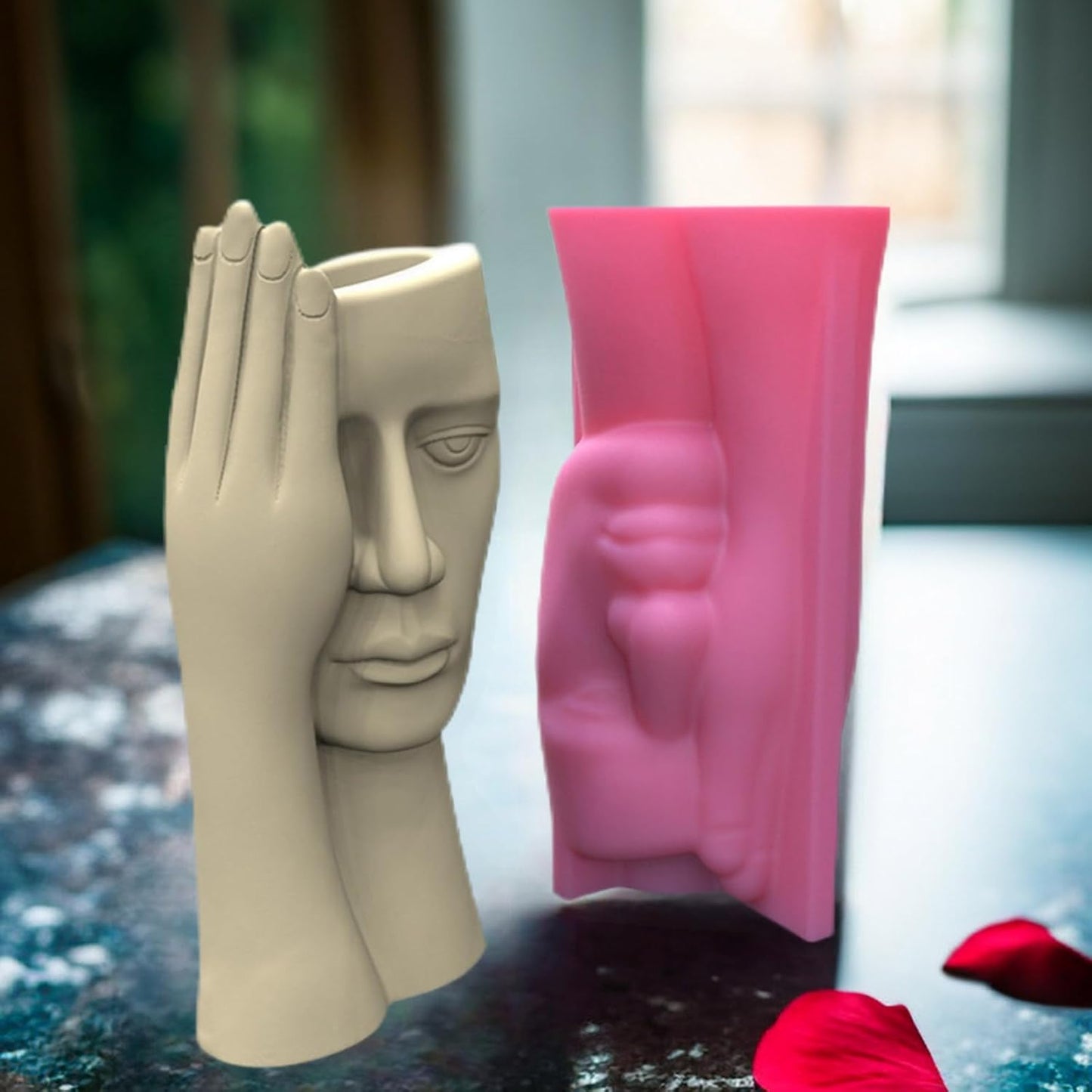 Planter Vase Moulds Screened Human Face Shape Cements Silicone for Han