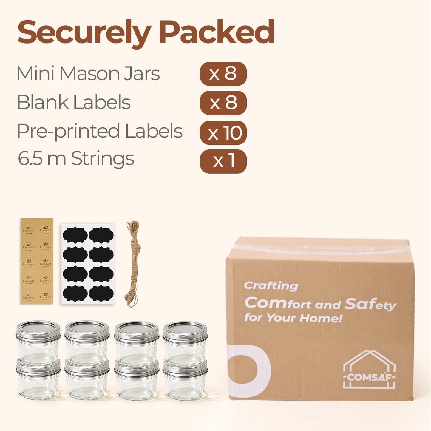 ComSaf Mini Mason Jars 4oz - 8 Pack, Regular Mouth Mason Jar with Lids