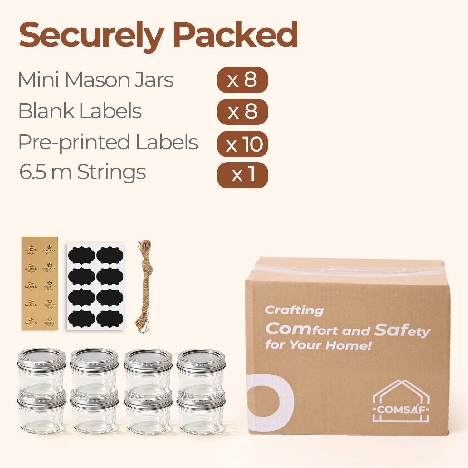 ComSaf Mini Mason Jars 4oz - 8 Pack, Regular Mouth Mason Jar with Lids