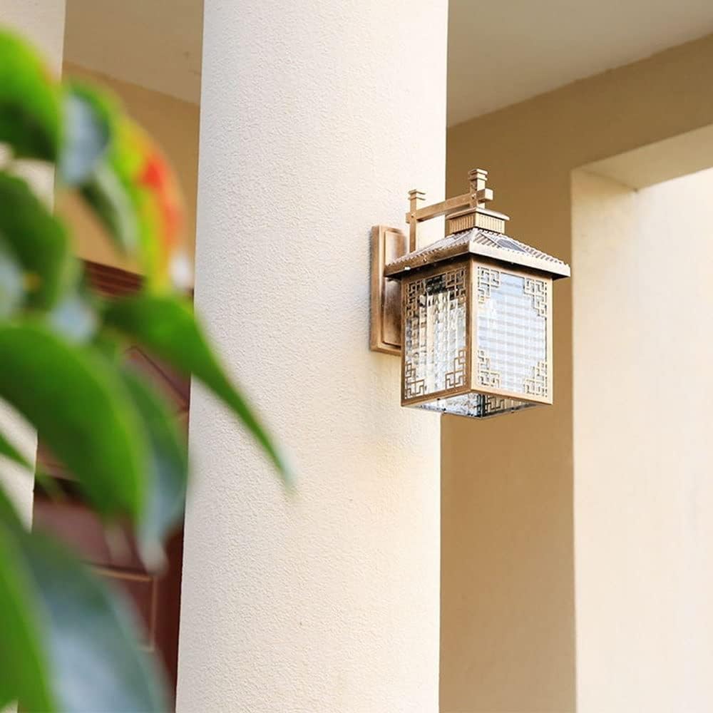 Outdoor Solar Villa Garden Wall Lamp E27 Led Waterproof Lantern Chinese Countryside Lights Vintage Sconce(Black)
