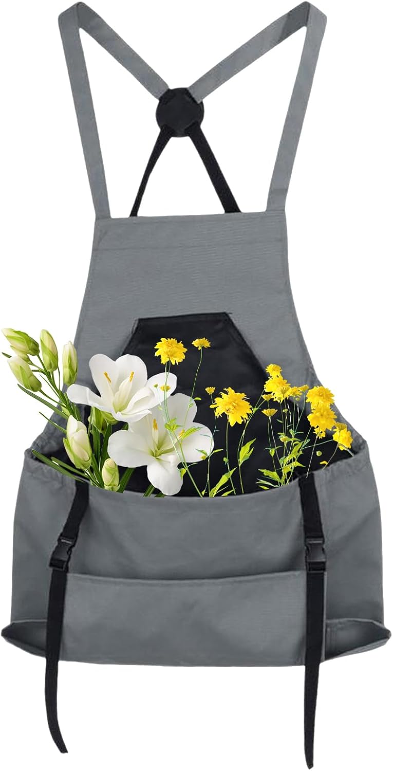 Farm Gardening Apron, Fruit Picking Utility Clothing, Large Pocket Crossover Back Apron for Women Men, Outdoor Garden Workwear, Planting Tool Storage, Gardening Accessories for Vegetable