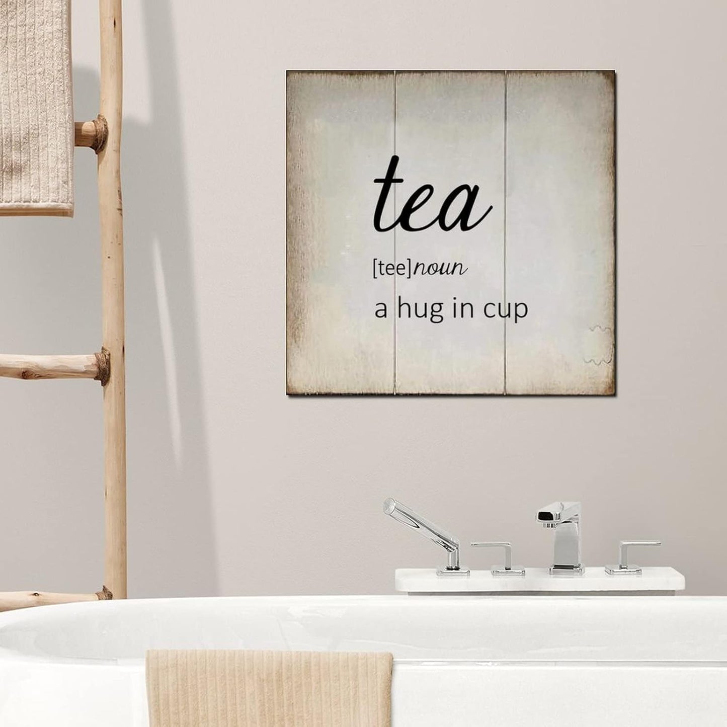 LITTLEGROVE SEEDS Rustic Wood Signs Tea Definition Typography Wood Plaque Tea Wall Decorations for Living Room Rustic Wall Art for Home Man Cave Door Porch Garden Party 16x16in