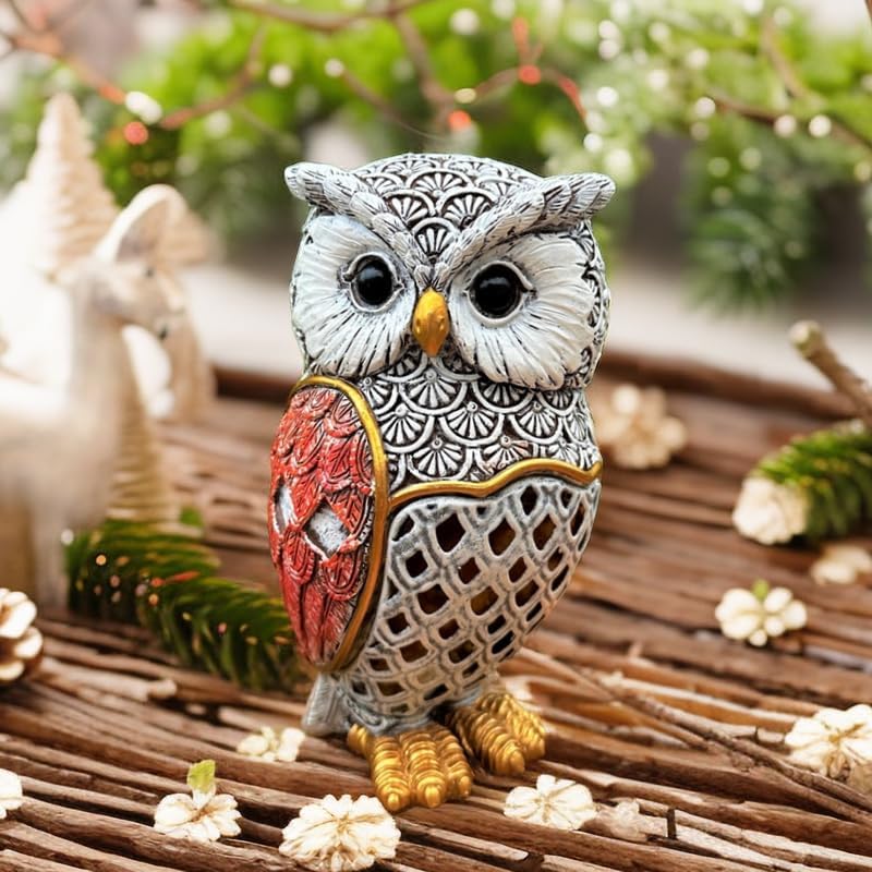 Solar Garden Decor Owl Statues Figurine,Solar Hollow Out Waterproof Lantern for Patio Balcony Yard Lawn,Home Decor,Mother's Day Birthdays Gifts for Mom Grandma Women-3.35" (W) x 5.9" (H)