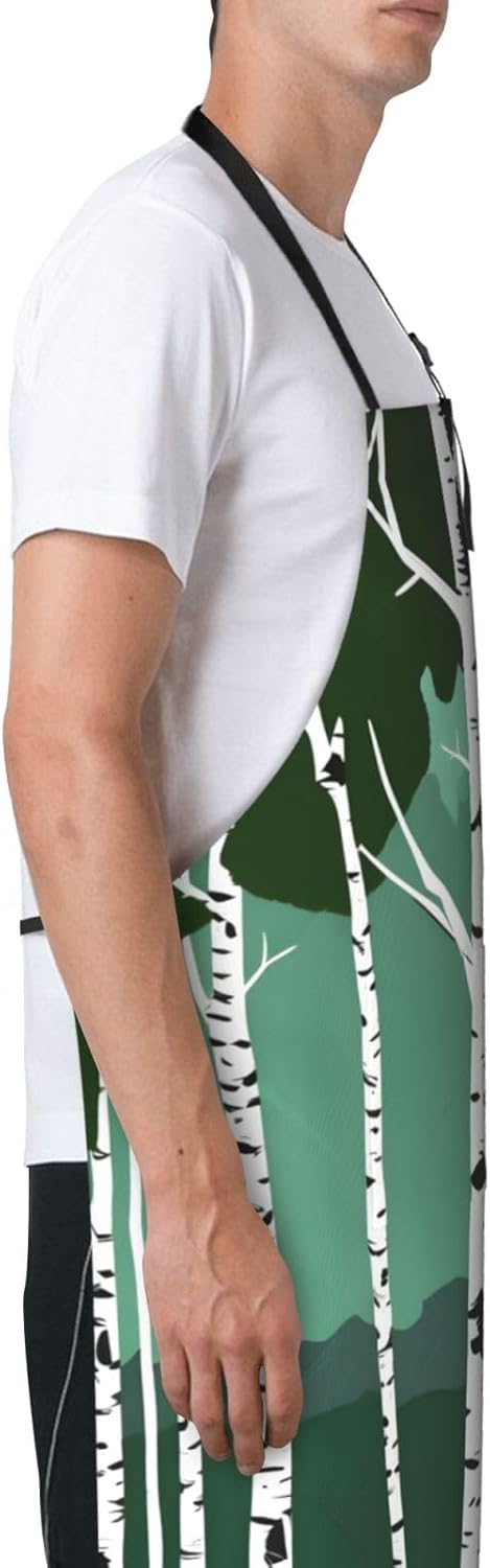 Birch Trees Print 28x33 In Adult Kitchen Apron with Pockets Versatile Chef Smock for Cooking Baking