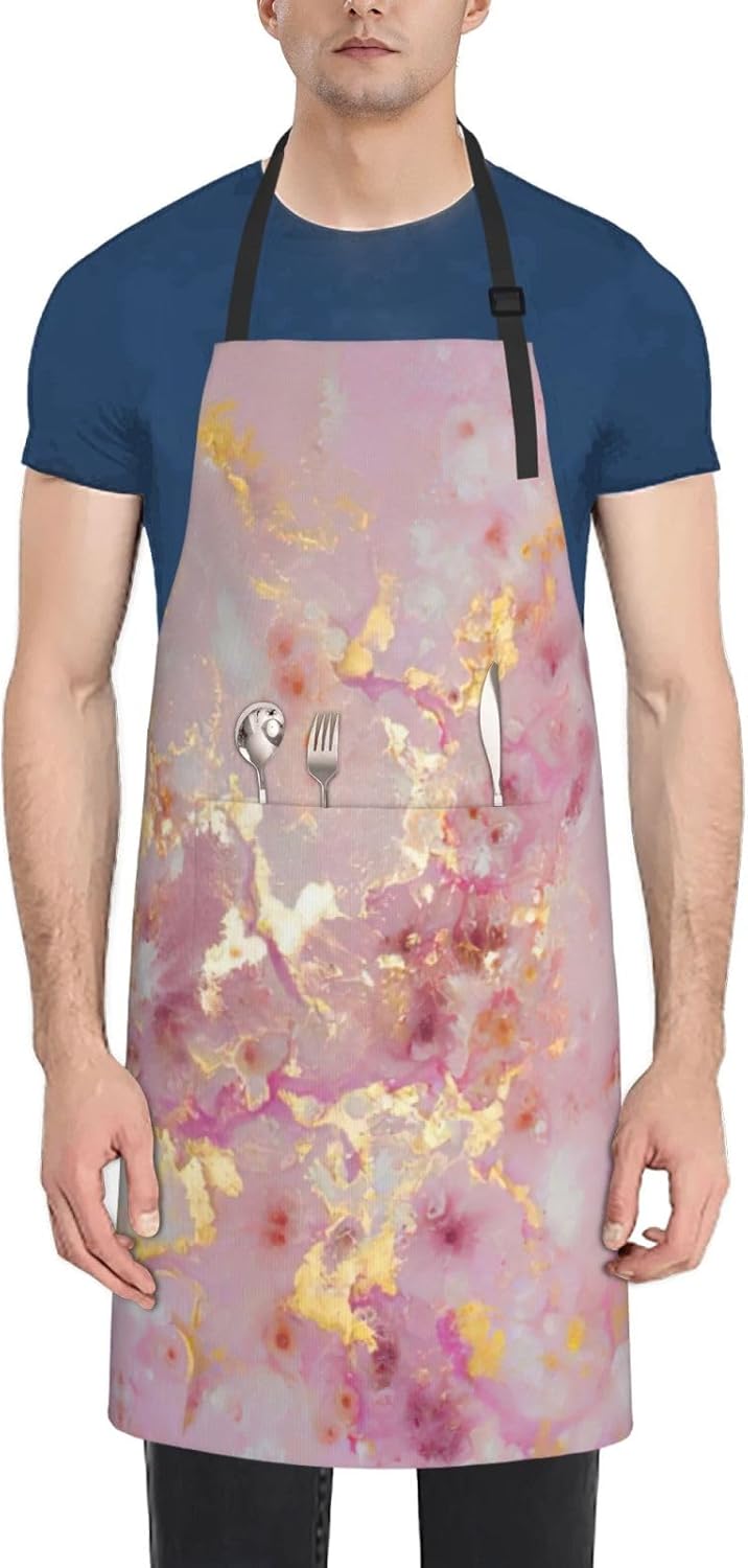 Pink Marble Texture Print Laundry apron 28x33 In Waterproof Kitchen Ap