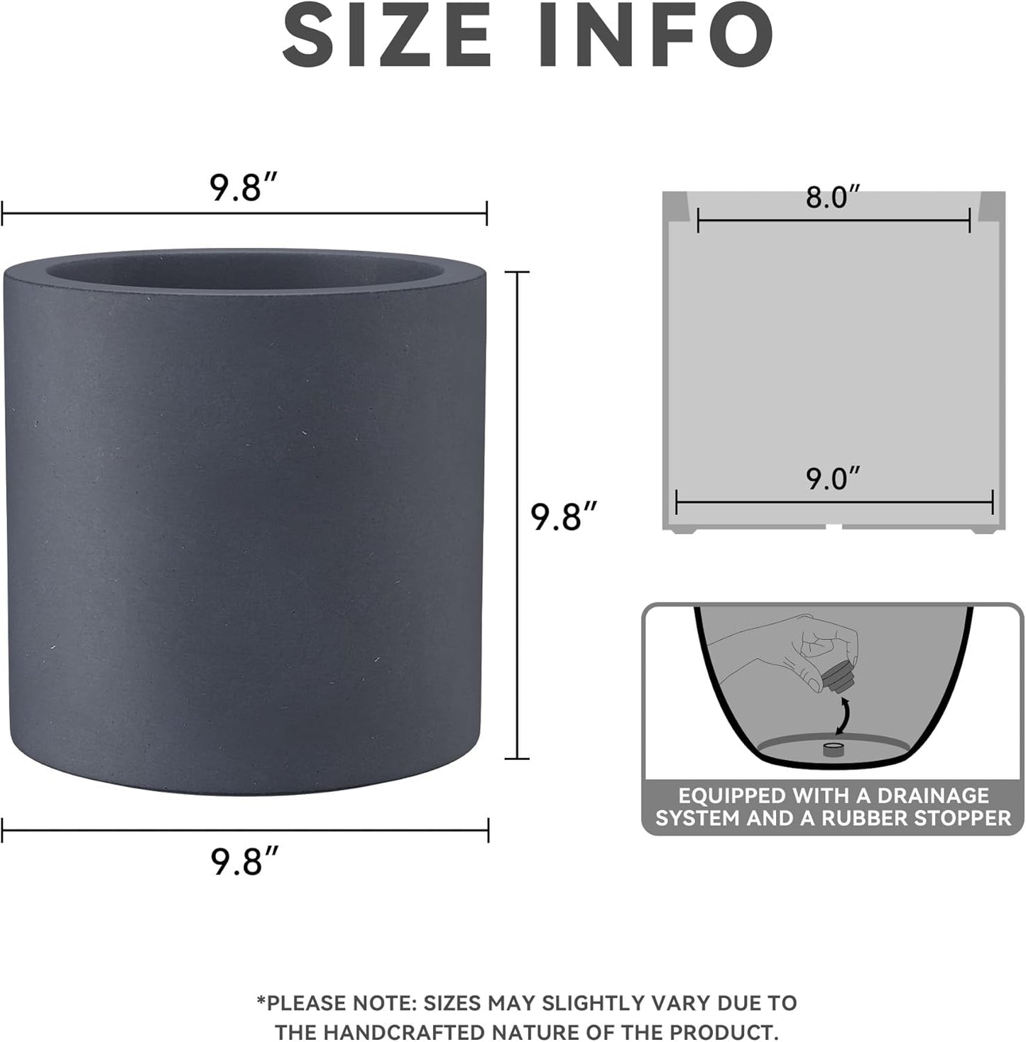 Kante 9.8" Dia Round Concrete Planter, Modern Style Large Cylindrical 