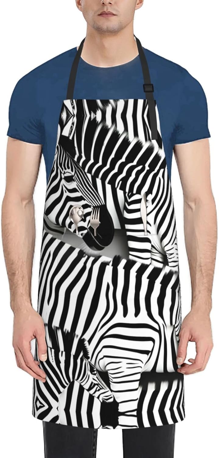 Zebra Print Laundry apron 28x33 In Waterproof Kitchen Apron with Pockets for Cooking Baking
