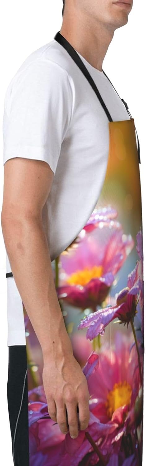 Colored flower print Waterproof apron with pocket adjustable cooking a
