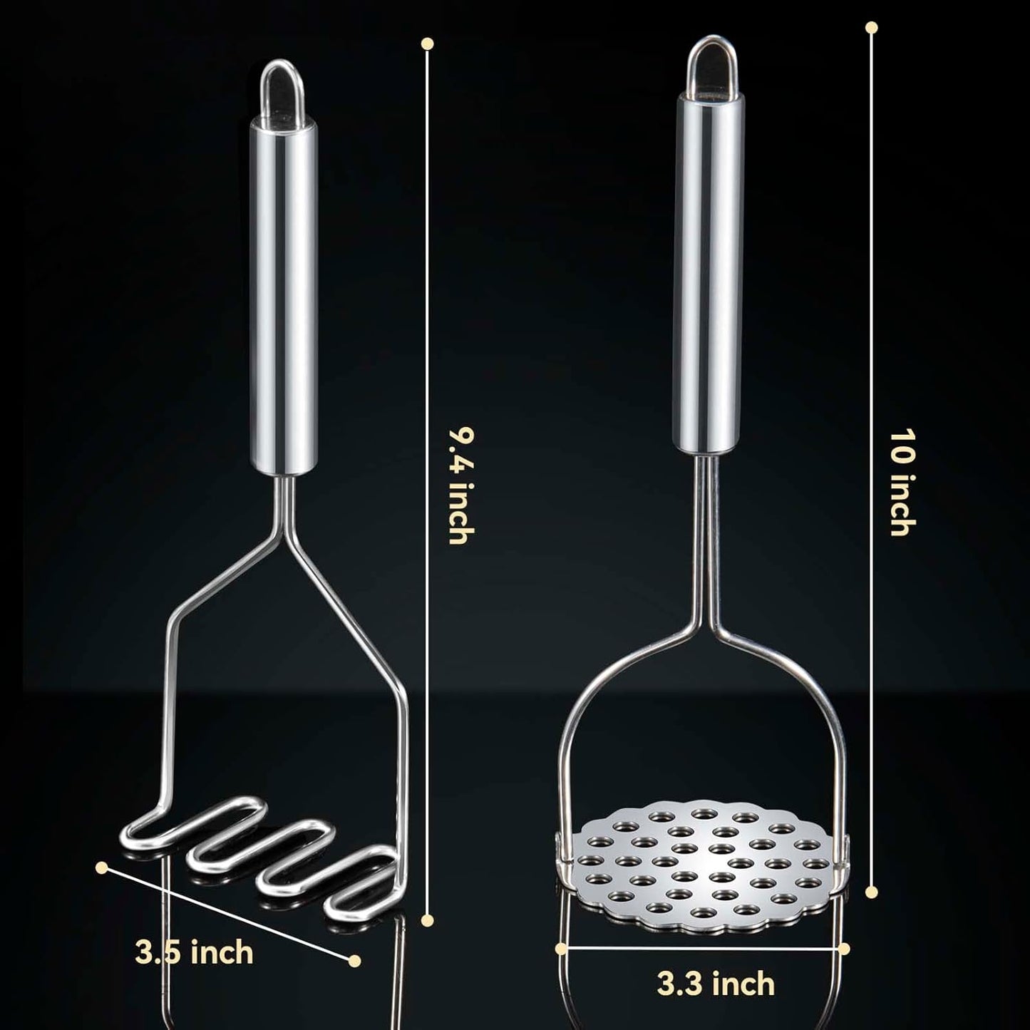 2 Pcs Potato Smasher, Mashed Potato Masher, Stainless Steel Masher Kitchen Tool for Avocado, Bean, Fruit, Vegetables, Food