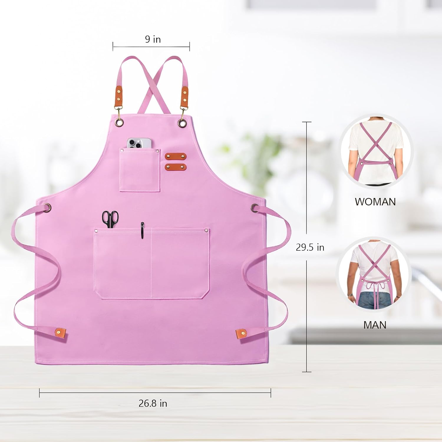Chef Apron for Men Women Canvas Aprons with 3 Pockets Cross Back Resis