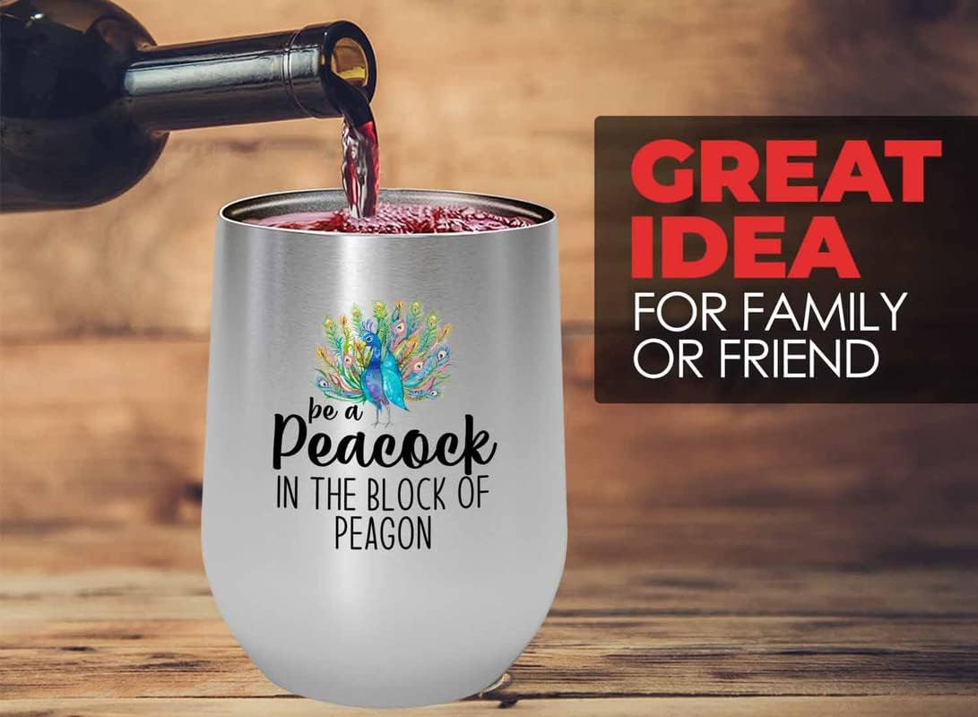 Bird Lover Silver Edition Wine Tumbler 12oz - Peacock block pgeons - H