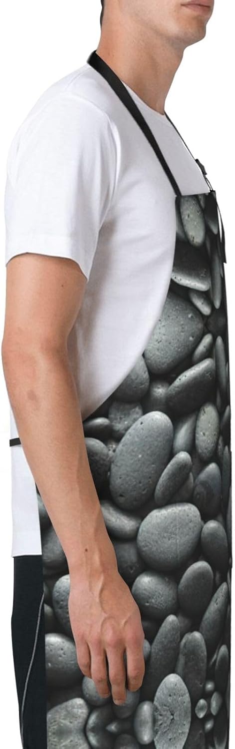Many Black Pebbles Print Laundry apron 28x33 In Waterproof Kitchen Apr