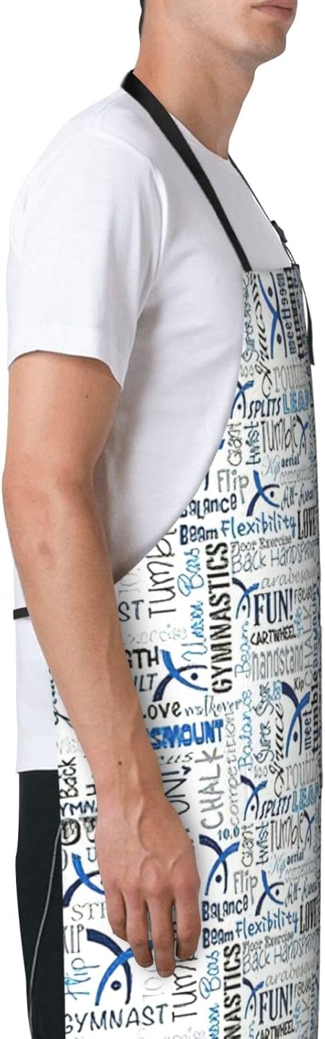 Gymnastics Blue print Waterproof apron with pocket adjustable cooking apron for adult kitchen bibs to bake